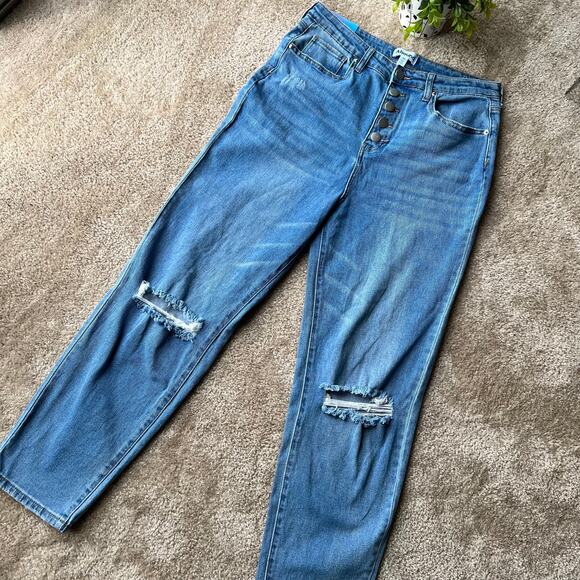 NWT Abound Mom Jean Button-Fly Light Stone Wash Distressed 90s Jeans Size 29 - Picture 5 of 16